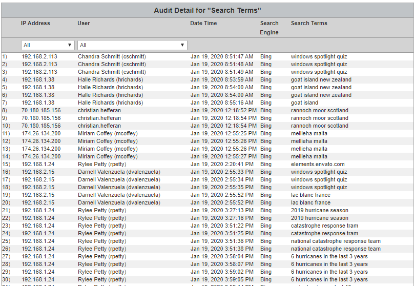 Cyfin Table Audit Search Terms