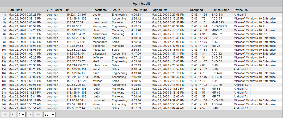  VPN User Audit Detail Report