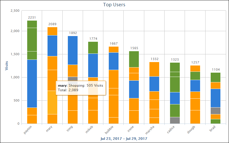 Cyfin CyBlock Reporting Top Users Visits Bar Chart